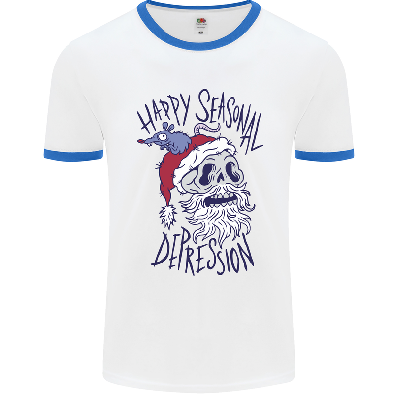 Christmas Bah Humbug Skull Scrouge Mens White Ringer T-Shirt White/Royal Blue