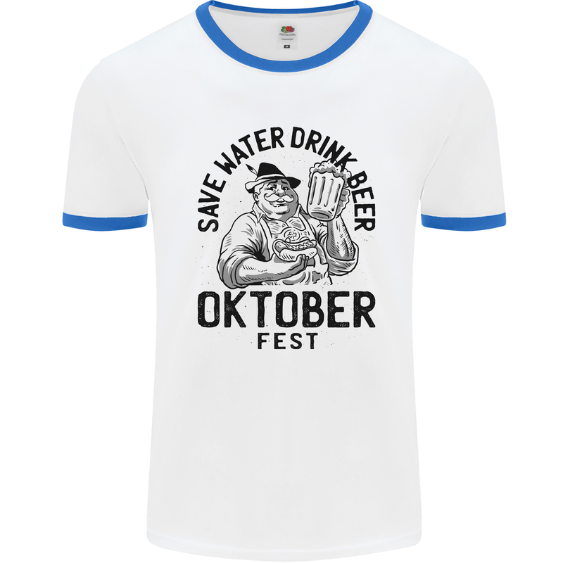 Oktobefest Drink Beer Funny Alcohol Mens Ringer T-Shirt White/Royal Blue