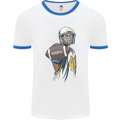 American Football Player Holding a Ball Mens White Ringer T-Shirt White/Royal Blue