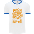 Muay Thai Fighter Warrior MMA Martial Arts Mens White Ringer T-Shirt White/Royal Blue