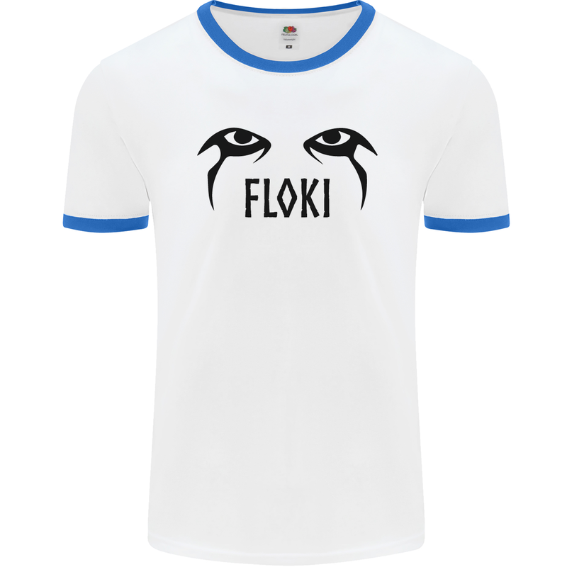 Floki Eyes Vikings Valhalla Odin Mens White Ringer T-Shirt White/Royal Blue