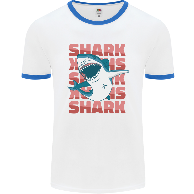 A Great White Shark Mens White Ringer T-Shirt White/Royal Blue