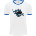 Pollution Great White Shark Climate Change Mens White Ringer T-Shirt White/Royal Blue