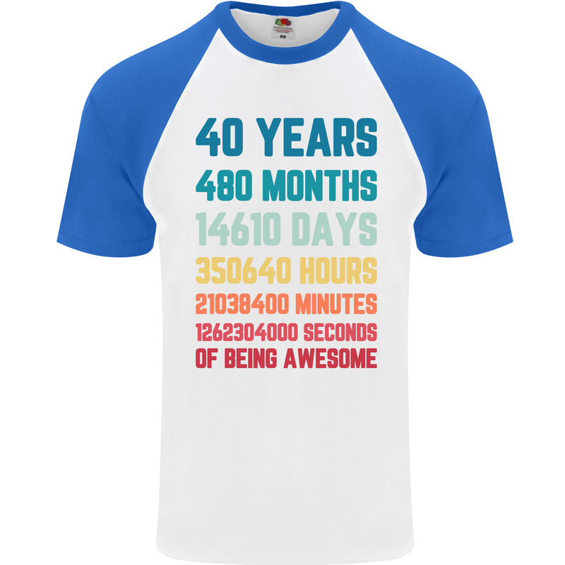 40th Birthday 40 Year Old Mens S/S Baseball T-Shirt White/Royal Blue