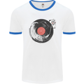 Distressed Vinyl Turntable DJ DJing Mens White Ringer T-Shirt White/Royal Blue