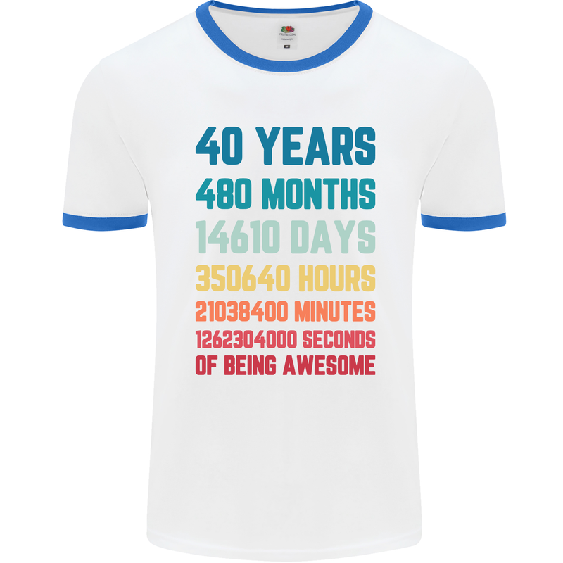 40th Birthday 40 Year Old Mens White Ringer T-Shirt White/Royal Blue