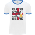 Blood Sweat Rugby and Beers England Funny Mens White Ringer T-Shirt White/Royal Blue