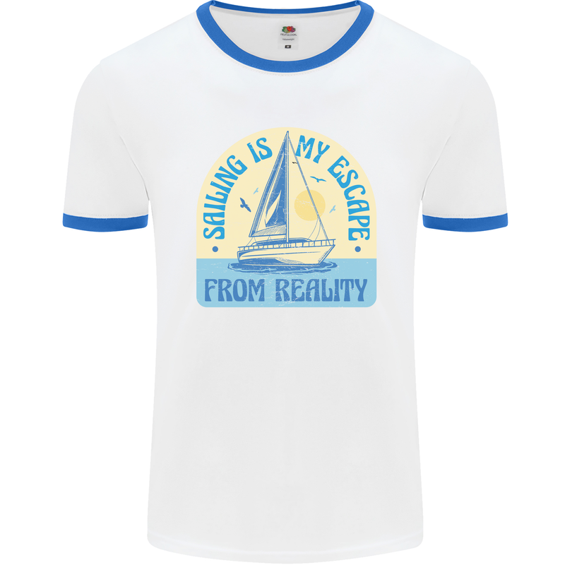 Sailing My Escape From Reality Sailor Mens White Ringer T-Shirt White/Royal Blue