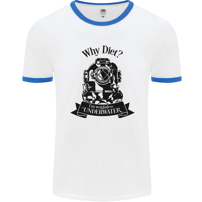 I'm Weightless Underwater Scuba Diving Mens White Ringer T-Shirt White/Royal Blue