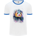 A Ferret Watercolour Mens White Ringer T-Shirt White/Royal Blue