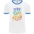 Live With Pride LGBT Gay Pride Mens White Ringer T-Shirt White/Royal Blue