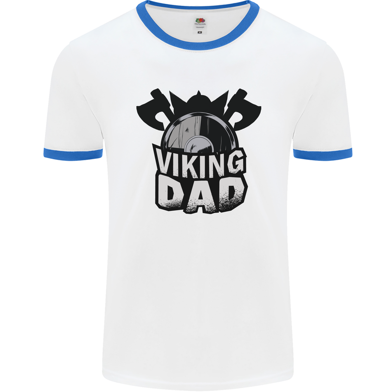 Viking Dad Funny Fathers Day Ragnar Odin Mens Ringer T-Shirt White/Royal Blue