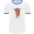 Highland Cattle Cow Scotland Scottish Mens White Ringer T-Shirt White/Royal Blue