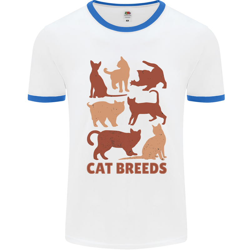 Cat Breeds Mens White Ringer T-Shirt White/Royal Blue