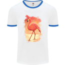 Flamingo Painting Mens White Ringer T-Shirt White/Royal Blue