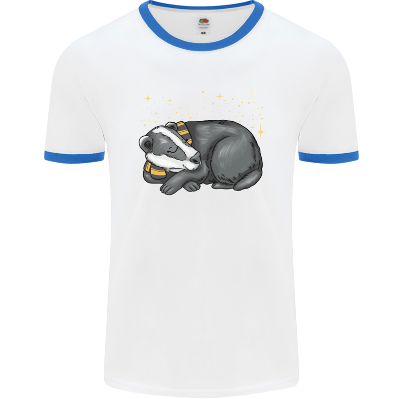 A Sleeping Badger Mens Ringer T-Shirt White/Royal Blue