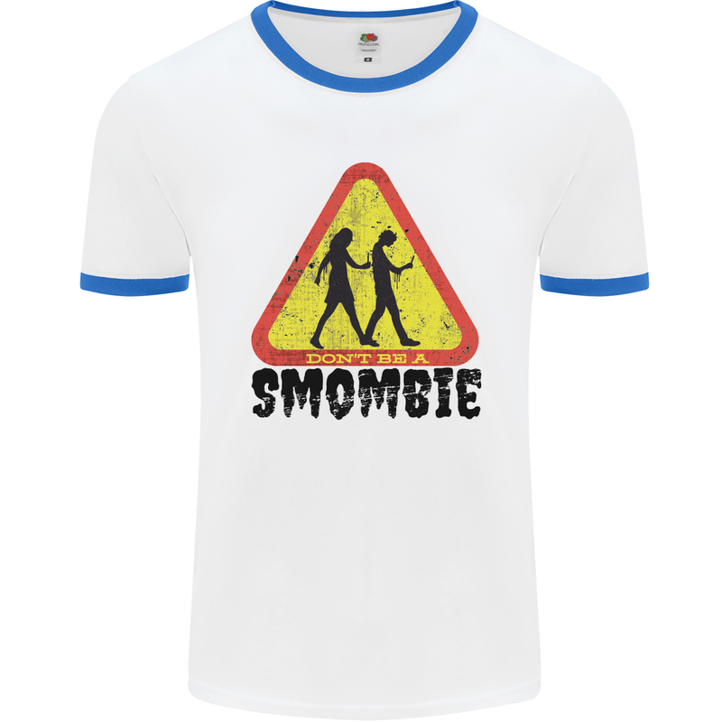 Smombie Antisocial Phone Smartphone Addict Mens Ringer T-Shirt White/Royal Blue