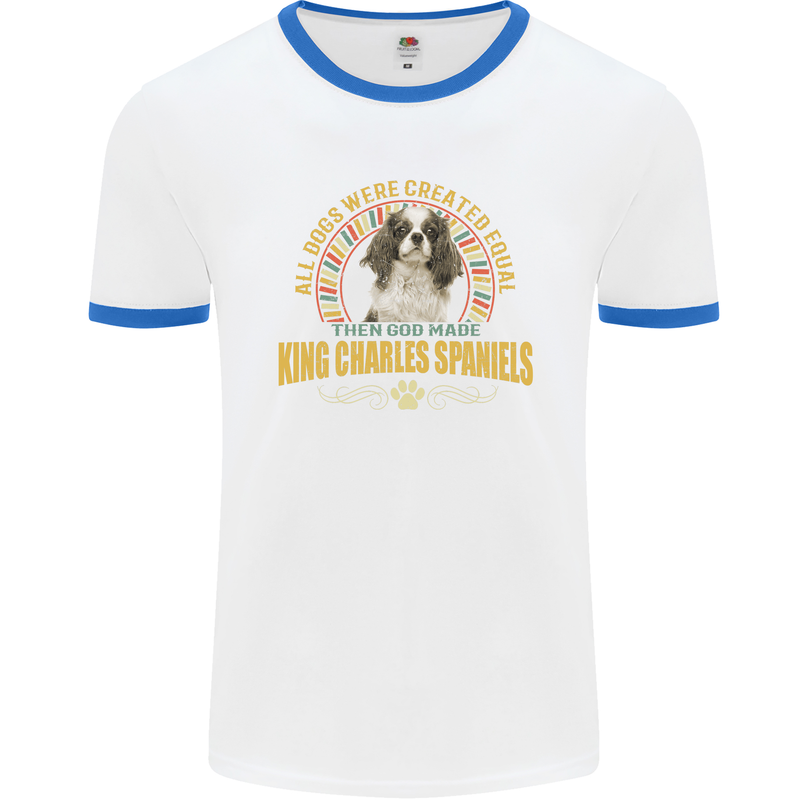 A Cavalier King Charles Spaniel Dog Mens Ringer T-Shirt White/Royal Blue
