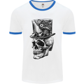 Steampunk Skull With Top Hat Mens White Ringer T-Shirt White/Royal Blue