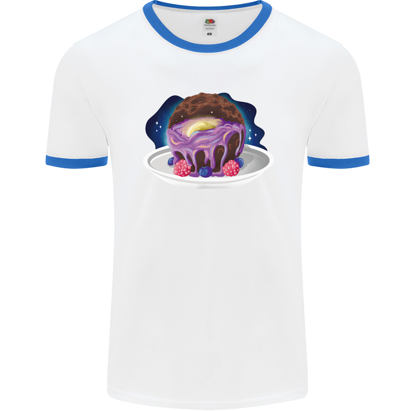 Space Planet Dessert Funny Food Mens White Ringer T-Shirt White/Royal Blue