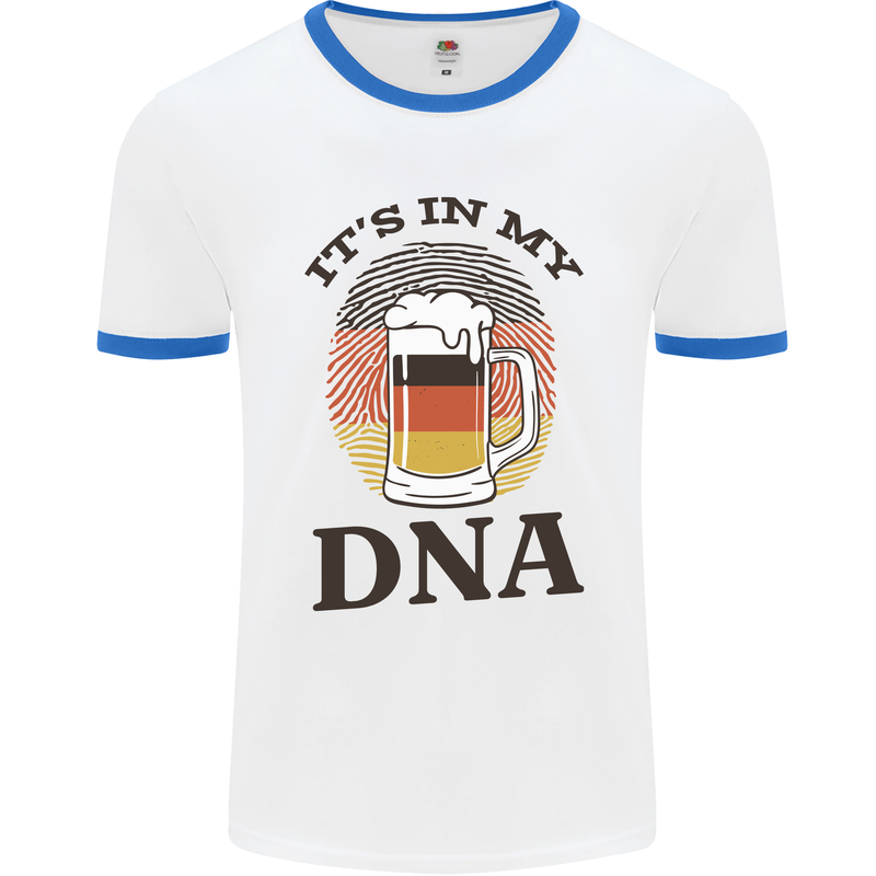 German Beer It's in My DNA Funny Germany Mens White Ringer T-Shirt White/Royal Blue