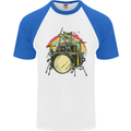 Zombie Cat Drummer Mens S/S Baseball T-Shirt White/Royal Blue