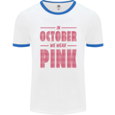 Breast Cancer Awareness In October Pink Mens Ringer T-Shirt White/Royal Blue