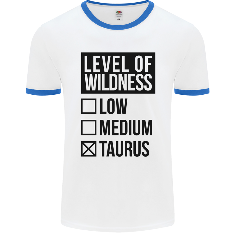 Levels of Wildness Taurus Mens White Ringer T-Shirt White/Royal Blue
