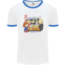 Chibi Anime Friends Drinking Beer Mens White Ringer T-Shirt White/Royal Blue
