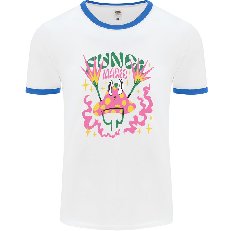 Fungi Magic Mushrooms Trippy LSD Mens Ringer T-Shirt White/Royal Blue