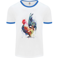 A Chicken Watercolour Mens White Ringer T-Shirt White/Royal Blue