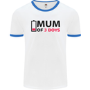 Mum of Three Boys Funny Mother's Day Mens White Ringer T-Shirt White/Royal Blue
