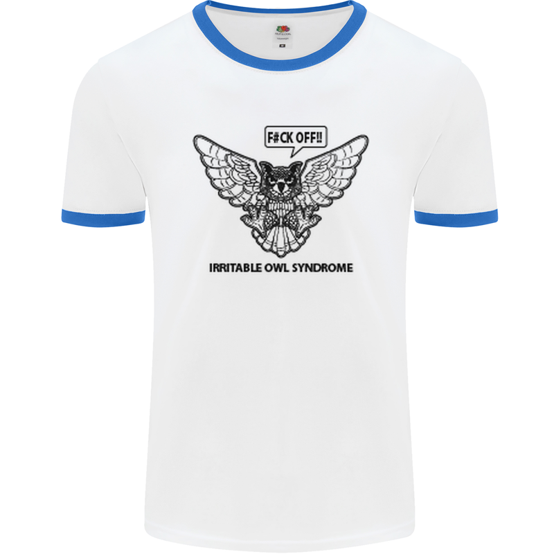 Irritable Owl Syndrome Bowel IBS Funny Mens White Ringer T-Shirt White/Royal Blue