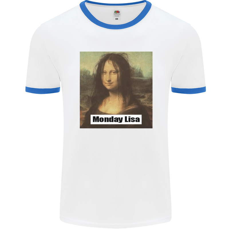 Mona Lisa Parody Monday Lisa Mens White Ringer T-Shirt White/Royal Blue