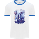 An Elephant Watercolour Mens Ringer T-Shirt White/Royal Blue