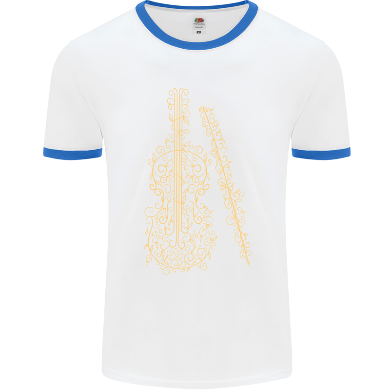 A Violin Cello Mens White Ringer T-Shirt White/Royal Blue