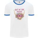 Not in the Mood Funny Highland Cow Mens White Ringer T-Shirt White/Royal Blue