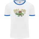 Santa T-Rex Drink Eat Merry Funny Christmas Mens White Ringer T-Shirt White/Royal Blue
