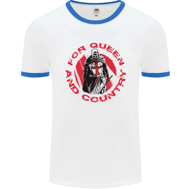 St Georges Day For Queen & Country England Mens White Ringer T-Shirt White/Royal Blue