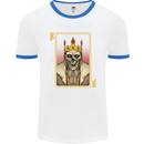 King Playing Card Gothic Skull Poker Mens White Ringer T-Shirt White/Royal Blue