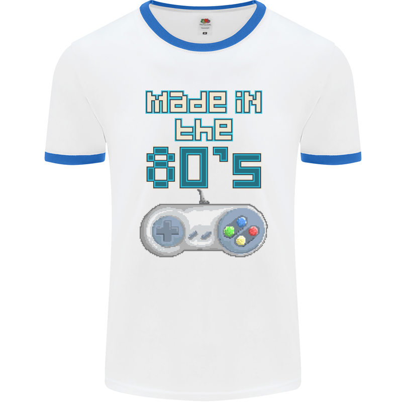 Made in the 80's Funny Birthday Retro Mens Ringer T-Shirt White/Royal Blue