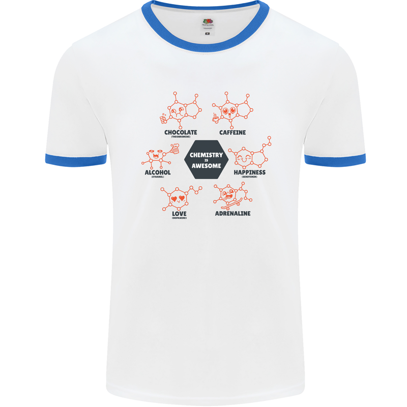 Chemistry is Awesome Alcohol Chocolate Love Mens White Ringer T-Shirt White/Royal Blue