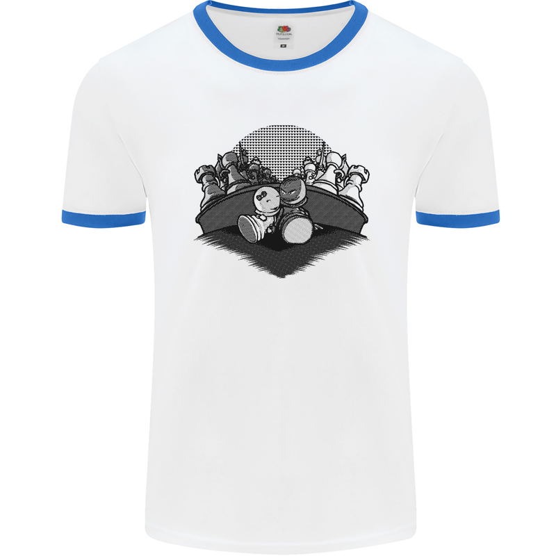 Chess Pieces Player Playing Mens White Ringer T-Shirt White/Royal Blue