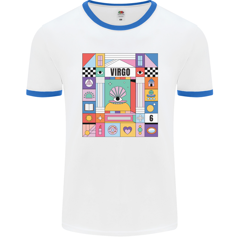 A Vibrant Virgo Zodiac Star Sign Mens Ringer T-Shirt White/Royal Blue