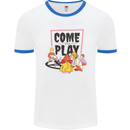 Come to Play Lets Summon Demons Ouija Board Mens White Ringer T-Shirt White/Royal Blue