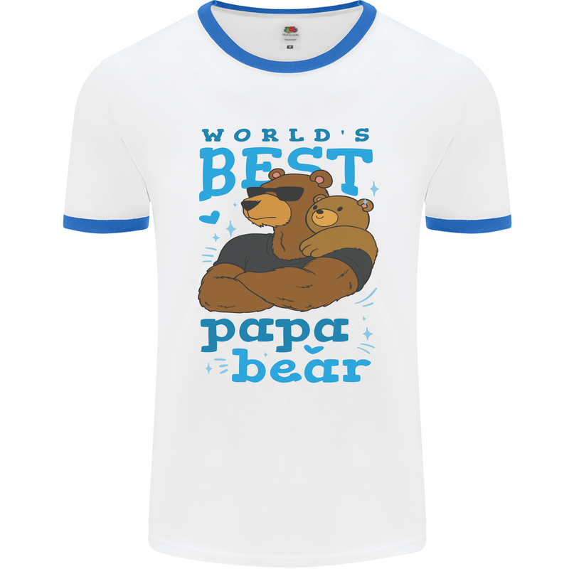 Worlds Best Papa Bear Fathers Day Mens Ringer T-Shirt White/Royal Blue