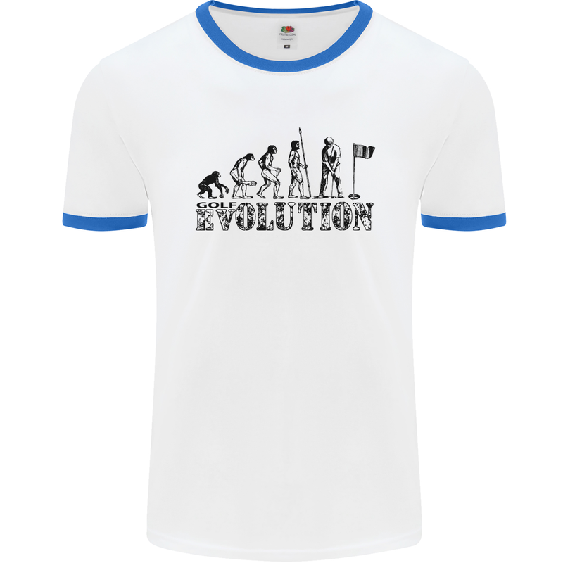 Evolution of a Golfer Funny Golf Golfing Mens White Ringer T-Shirt White/Royal Blue