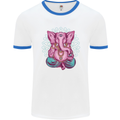 A Meditating Elephant Yoga Spiritual Mens White Ringer T-Shirt White/Royal Blue