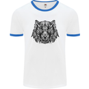 Mandala Art Tiger Mens White Ringer T-Shirt White/Royal Blue