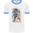 Love Music Rock n Roll Guitar Mens White Ringer T-Shirt White/Royal Blue